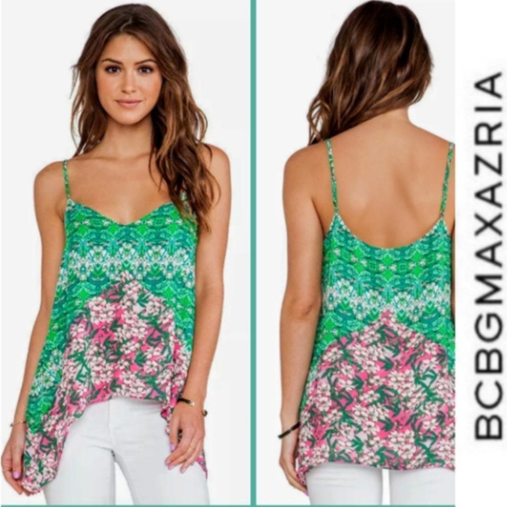 BCBG MaxAzria pink & green flowy tank top